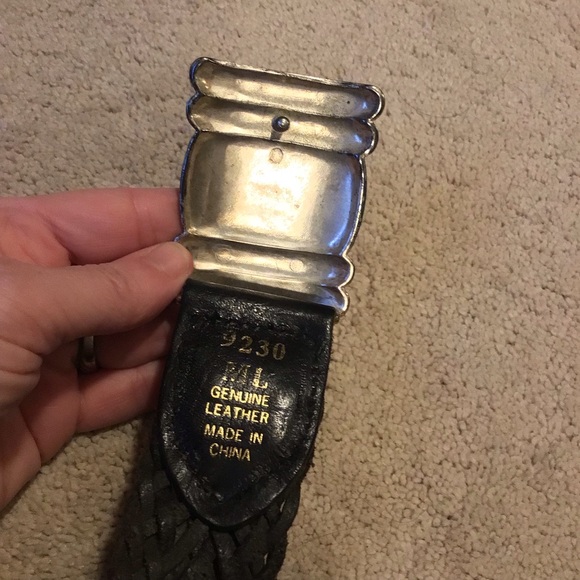 Vintage Silver and Black Genuine Leather Braided Belt - Picture 3 of 3
